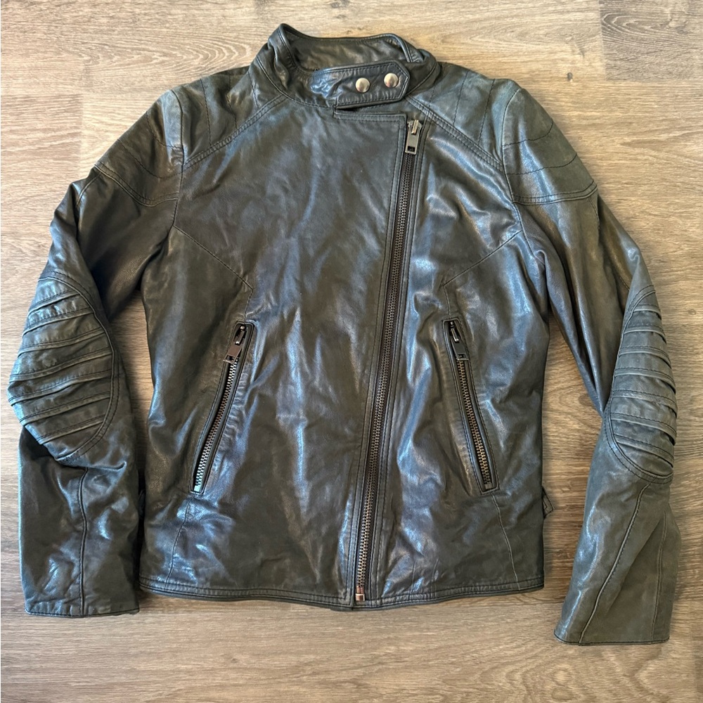 Diesel Women’s Dark Blue Leather Moto Jacket